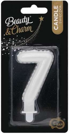 Świeczka Cyfra 7 SIEDEM Perłowa BIAŁA, 7cm