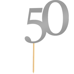 Topper na Tort LICZBA 50 Urodziny SREBRNY