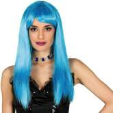 Peruka Proste Niebieskie Włosy Grzywka Bob Disco