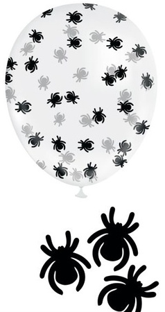 BALONY Przezroczyste Konfetti Czarne PAJĄKI 10szt.