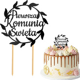 Topper na Tort KOMUNIA ŚWIĘTA Okrąg CZARNY