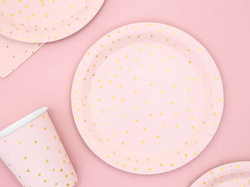 Talerzyki Kropki, jasny róż, 18 cm, 6 szt.