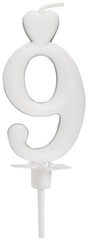 Świeczka Serduszko, Cyfra 9, Biała 6,5cm
