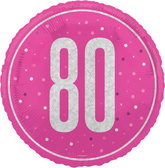 Balon Foliowy Różowy Błyszczący 80 URODZINY 45cm