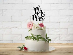 Topper na tort Mr&Mrs, 25,5 cm, czarny, 1 szt.