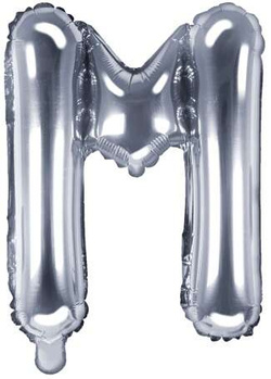 Balon foliowy Litera "M", 35cm, srebrny, 1 szt.