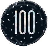 Balon Foliowy Czarny Błyszczący 100 URODZINY 45cm