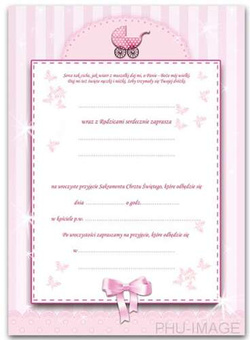Zaproszenie na Chrzest, różowe, 1 szt.
