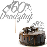 Topper na Tort 60 URODZINY Party SREBRNY