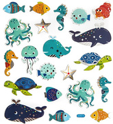 Naklejki Ozdobne Morski PODWODNY ŚWIAT 21szt.