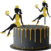Topper na Tort KOBIETA 40 Urodziny CZARNY Złoty