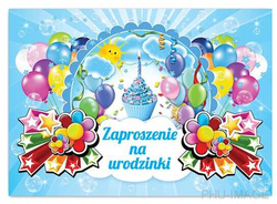 Zaproszenie na urodziny, Torcik niebieski, 1 szt.