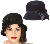 Kapelusz damski z kokardą, czarny, 1 szt.