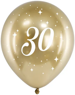 Balony Glossy 30cm, 30, złoty, 6szt.