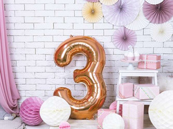 Balon foliowy Cyfra "3", różowe złoto, 86cm, 1szt.