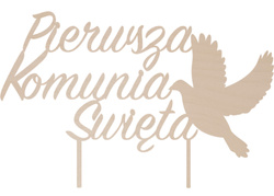 Topper na Tort KOMUNIA ŚWIĘTA Gołąbek DREWNIANY