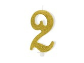 Świeczka urodzinowa Cyferka 2, złoty, 10cm, 1 szt.