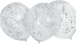 Balon z konfetti SREBRNY 12", 6 szt.