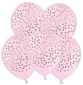 Balony Różowy w złote Kropki, 30 cm, 5 szt.