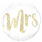 Balon Foliowy Biały Złoty MRS Żona Wesele 45cm