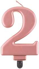 Świeczka cyferka 2, różowo-złota, 8 cm, 1 szt.