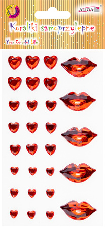 Dżety Kryształki Samoprzylepne Czerwone SERCA USTA
