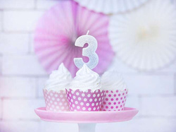 Świeczka cyferka 3 srebrna, 1 szt.