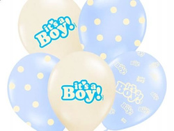 Balony "It`s a Boy", zestaw mix błękitny, 5 szt.