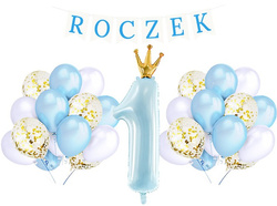 Zestaw na Roczek, balony, baner, Niebieski 1 kpl.