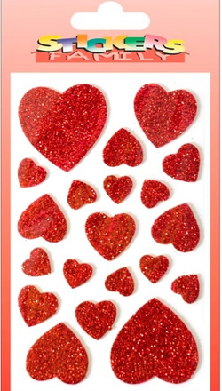 Naklejki Brokatowe Czerwone Serca Serduszka 20szt.