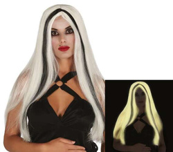 Peruka FLUORESCENCYJNA Świecąca Biała Długie Włosy