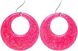 Kolczyki Brokatowe Różowe Holo DISCO Lata 80