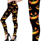 Spodnie LEGGINSY Czarne w DYNIE Halloween, M