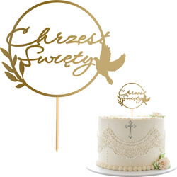 Topper na Tort CHRZEST ŚWIĘTY Okrąg Gołąbek ZŁOTY
