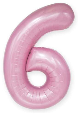 Balon foliowy cyfra 6 SZEŚĆ róż pastel 100 cm