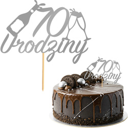 Topper na Tort 70 URODZINY Party SREBRNY