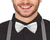 Muszka Mucha SREBRNA Brokatowa na Gumce Sylwester