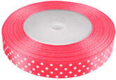 Wstążka satynowa w kropki różowa 22m, 12mm