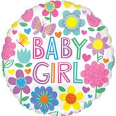 Balon Foliowy Baby Girl Shower Kwiaty Motyle 43cm