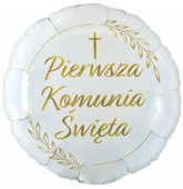 Balon Foliowy Okrągły Pierwsza Komunia Święta 45cm