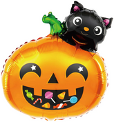 Balon foliowy Dynia z Kotem Halloween 65 cm