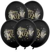 Balony 30cm, Happy 2024!, Pastel Black, 5szt.