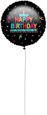 Balon Foliowy + Ciężarek HAPPY BIRTHDAY Czarny 45c