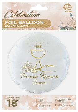 Balon Foliowy Okrągły Pierwsza Komunia Święta 45cm