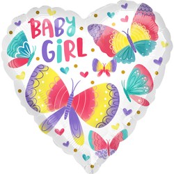 Balon Foliowy Serce Baby Girl Shower Motylki 45cm