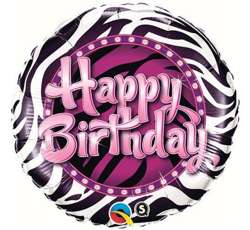 Balon foliowy 18" - Happy Birthday (zebra)