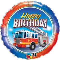 Balon foliowy 18" QL CIR "Birthday Fire Truck