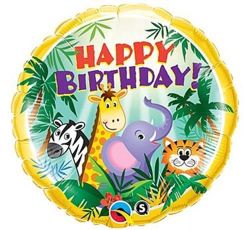 Balon foliowy 18" QL CIR "Happy Birthday i dżungla
