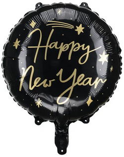 Balon foliowy Happy New Year, 45 cm, czarny