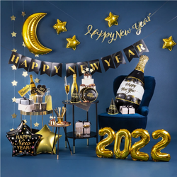 Balon foliowy Szampan Happy New Year Czarny 100cm